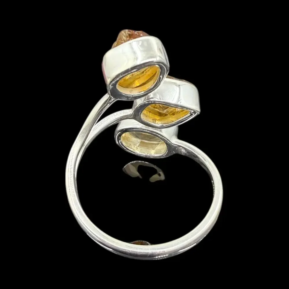 Natural Yellow Citrine Ring 925 Sterling Silver Band Size 8 Handmade Wrap